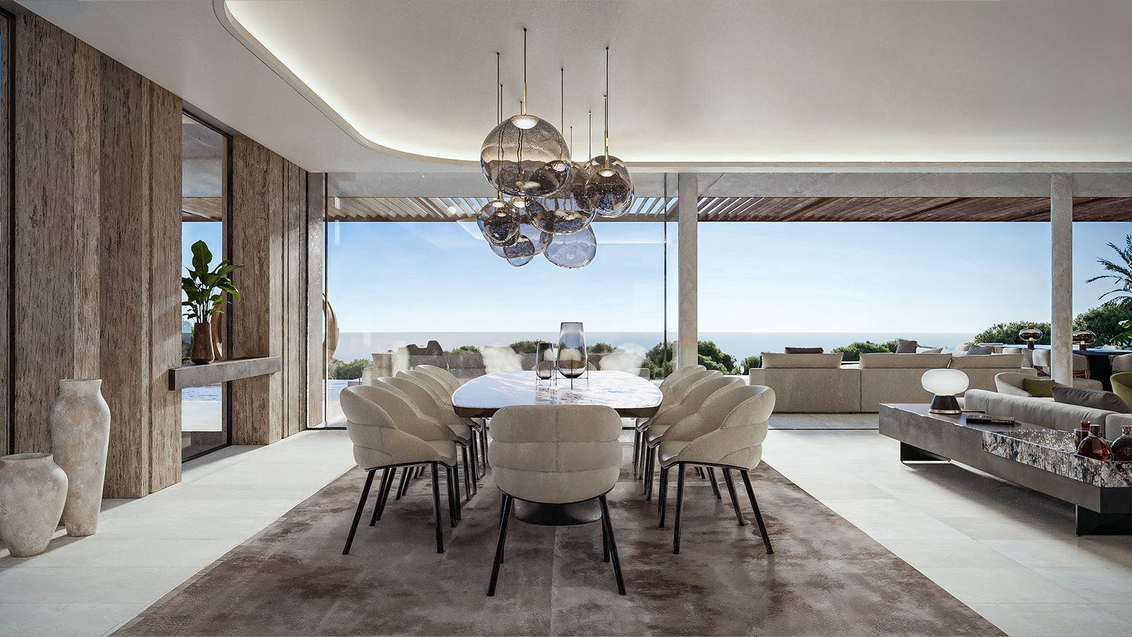 architecture intérieure contemporaine Saint-Tropez décoration haut de gamme avec matériaux nobles mixant pierre et bois