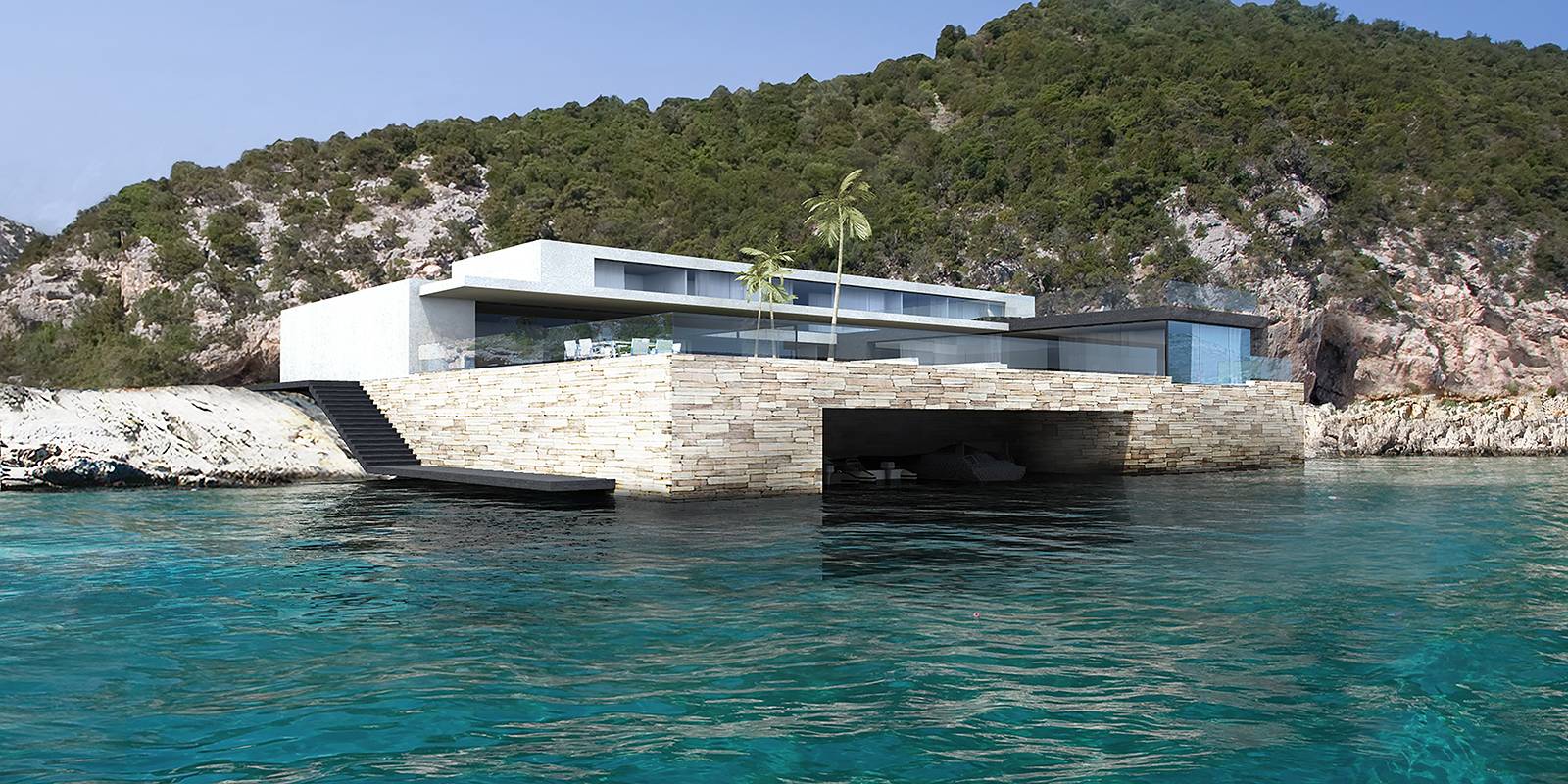 Villa contemporaine luxe pied dans l'eau en Sardaigne