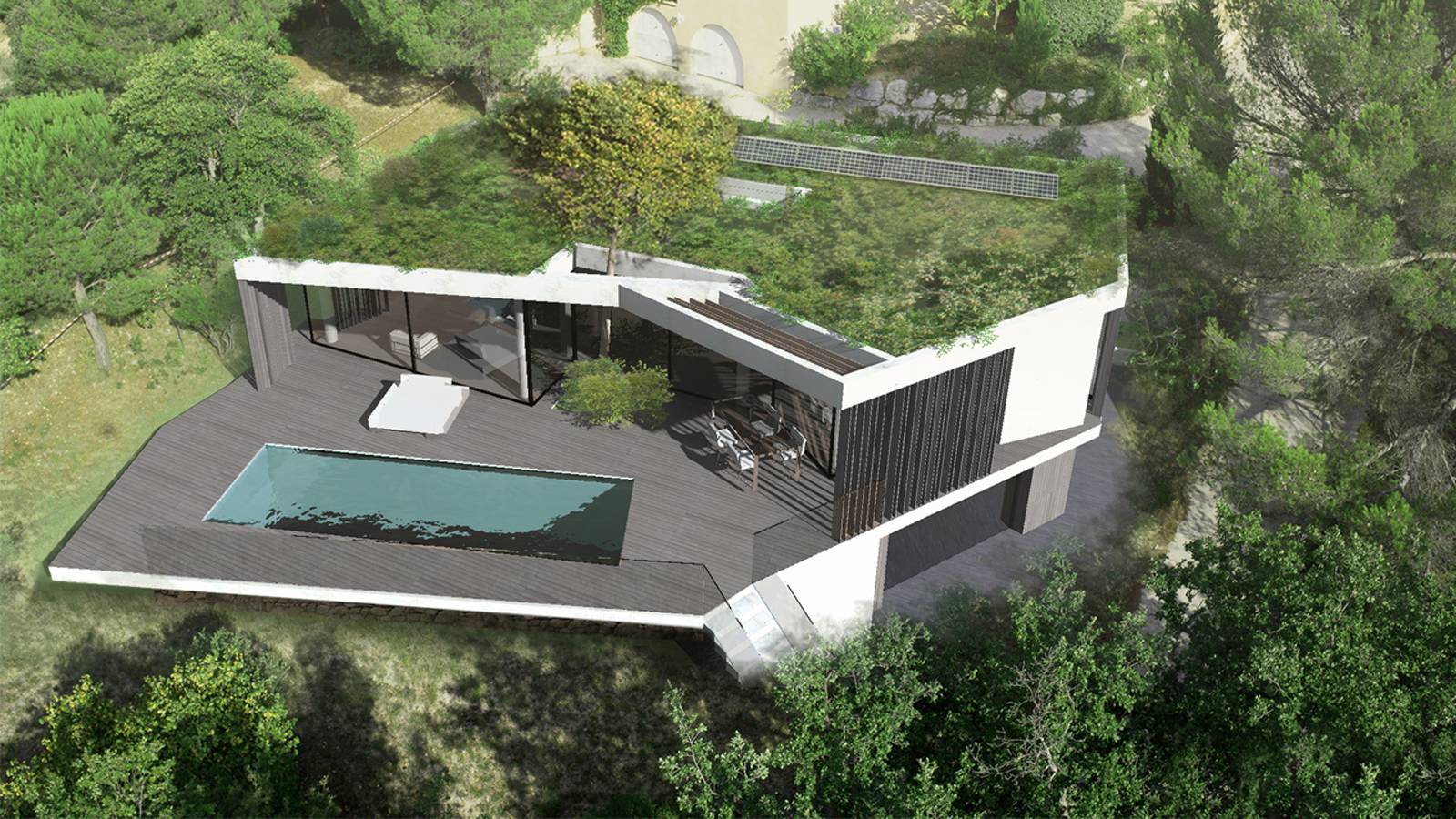 Une maison contemporaine à Eze surplombant la mer.