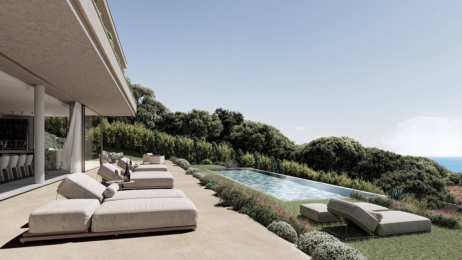 villa luxe piscine débordement vue mer Grimaud